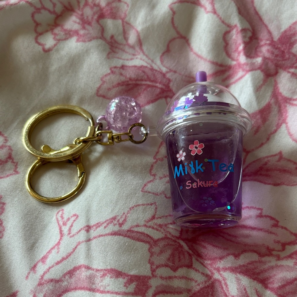 Sakura Purple Milk Tea Keychain with Gold Accents